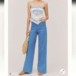 The Colette Beachy Linen Full-Length Wide-Leg Pants by Maeve Blue Corn Flower 32